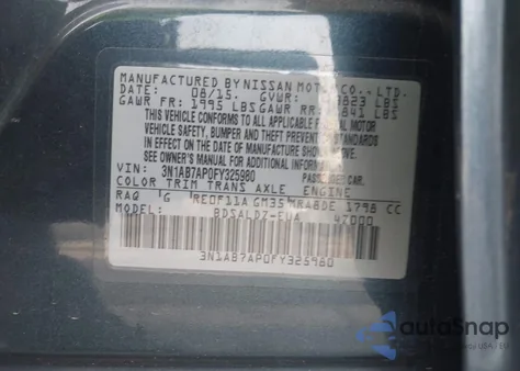 2015 Nissan Sentra Sv z USA, uszkodzony, nr VIN 3N1AB7AP0FY325980